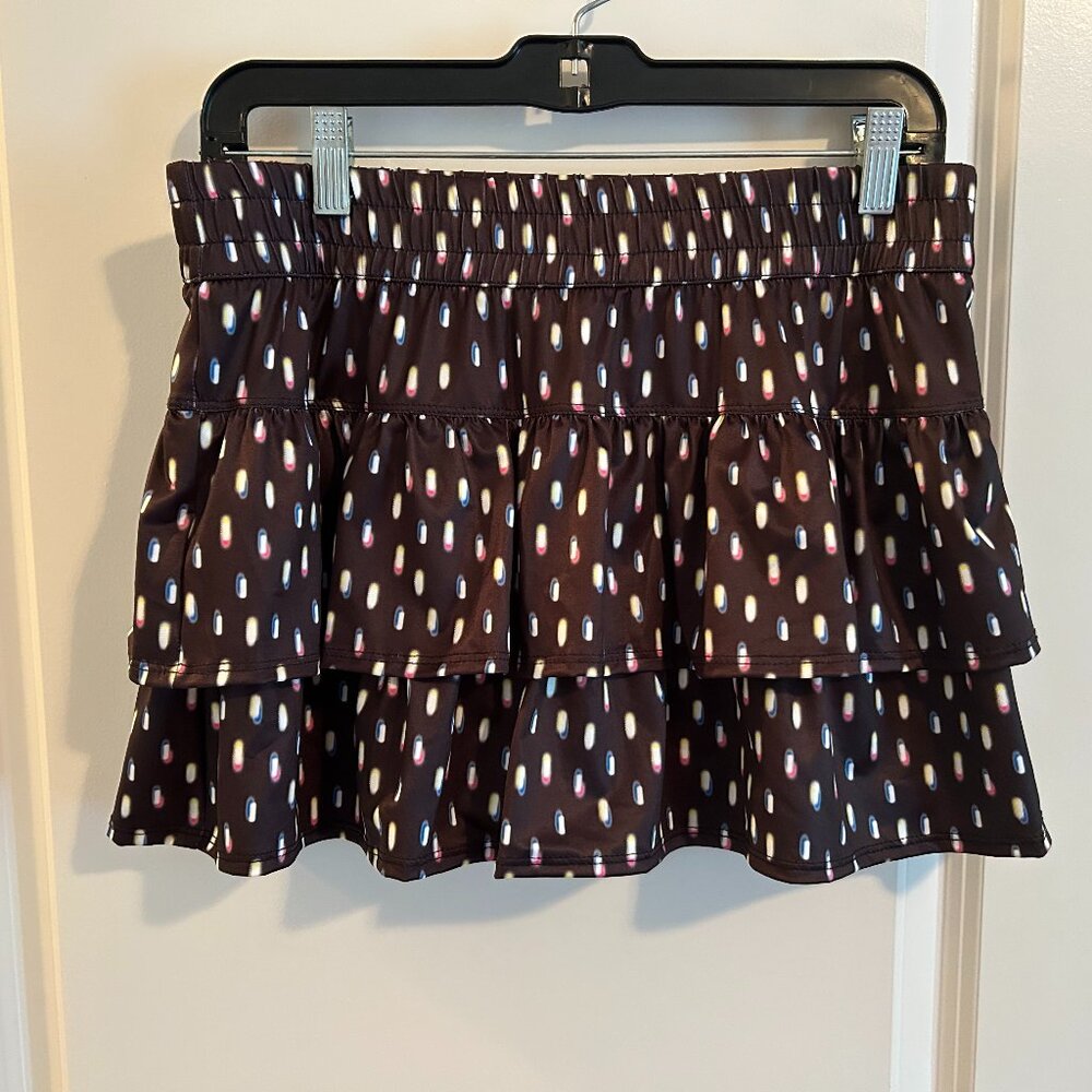 Lucky In Love Let It Glow Black Skort Tiered Ruffle Women's Size Medium
